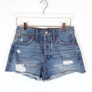 Madewell Womens Relaxed Denim Shorts Size 23 Medium Wash Distressed Cut Off